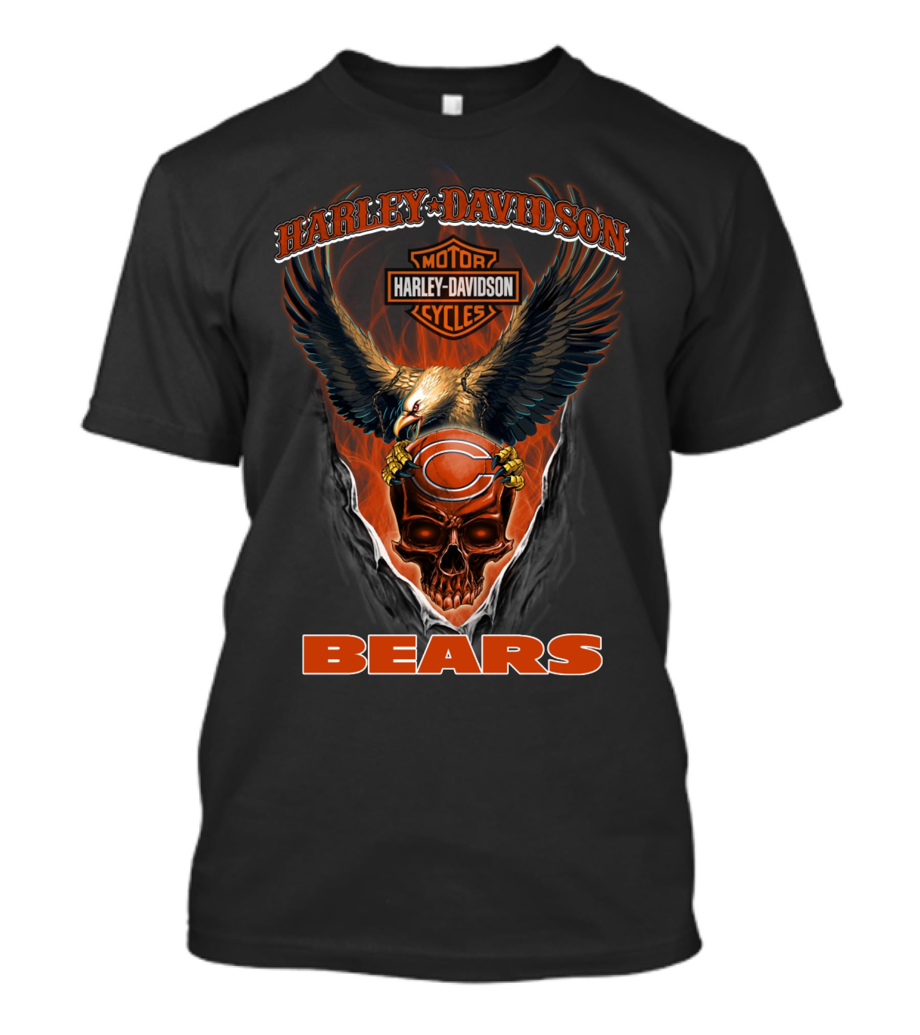 Harley Davidson Chicago Bears Skull Eagle Motor Cycles T-Shirt