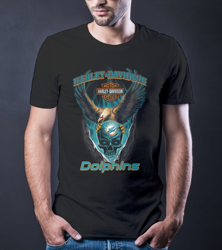 Harley Davidson Motor Cycles Eagle Miami Dolphins T-Shirt