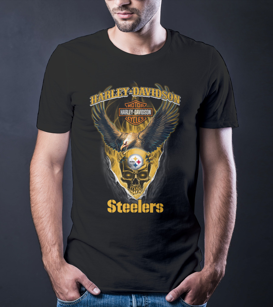 Harley Davidson Pittsburgh Steelers Eagle Skull T-Shirt