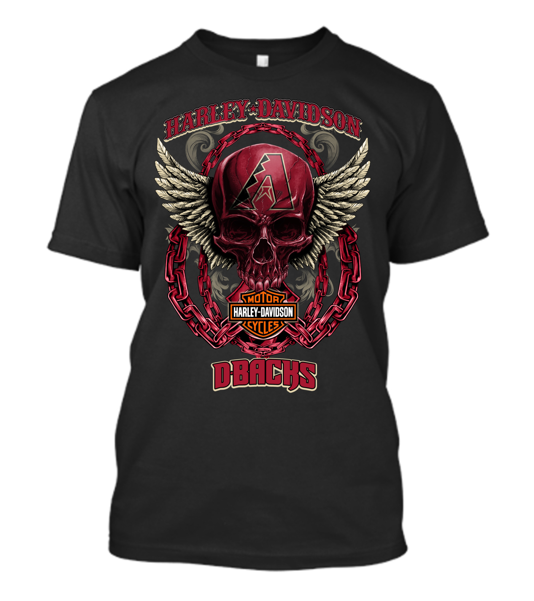 Harley Davidson Arizona Diamondbacks Dbacks Skull Wings Motorcycle Cycles T-Shirt