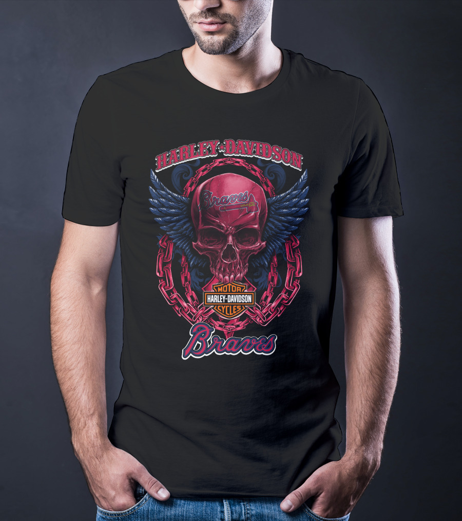 Harley Davidson Braves Skull Wings Atlanta Braves T-Shirt