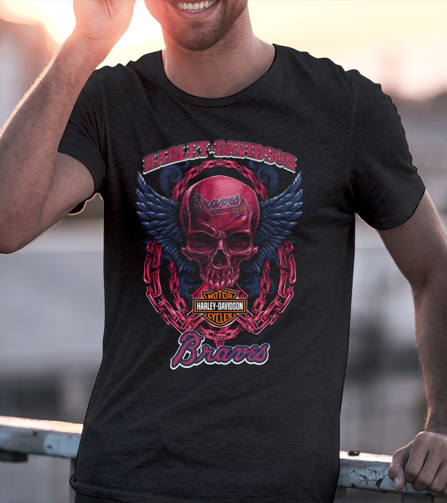 Harley Davidson Braves Skull Wings Atlanta Braves T-Shirt