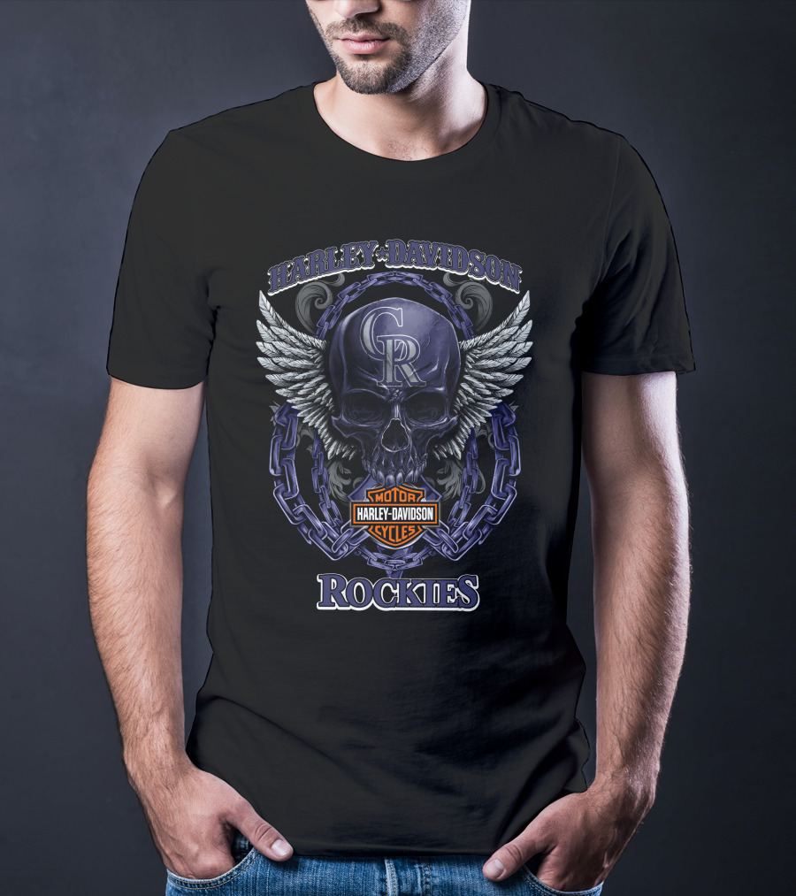 Harley Davidson Colorado Rockies Cr Skull With Wings And Chain T-Shirt