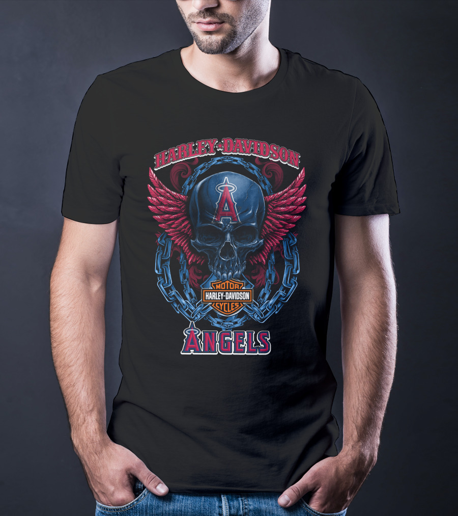 Harley Davidson Motorcycles Los Angeles Angels Skull Wings T-Shirt
