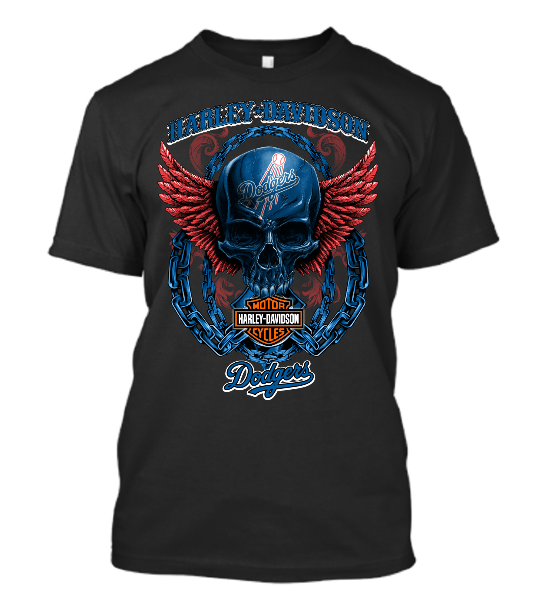 Harley Davidson Los Angeles Dodgers Motor Cycles Skull With Wings T-Shirt