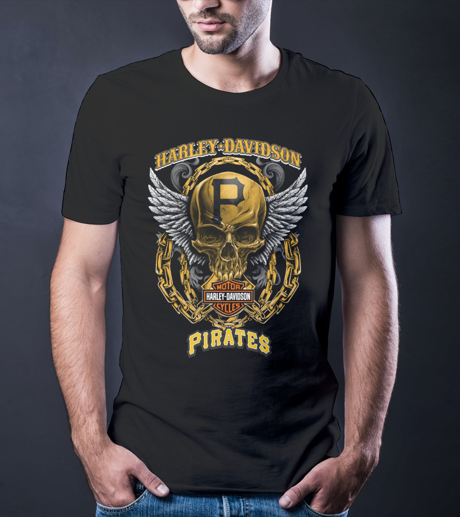 Harley Davidson Pirates Skull With Wings And Chain T-Shirt
