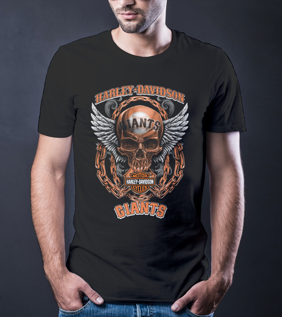 Harley Davidson Motorcycles Giants Skull Chains Wings T-Shirt