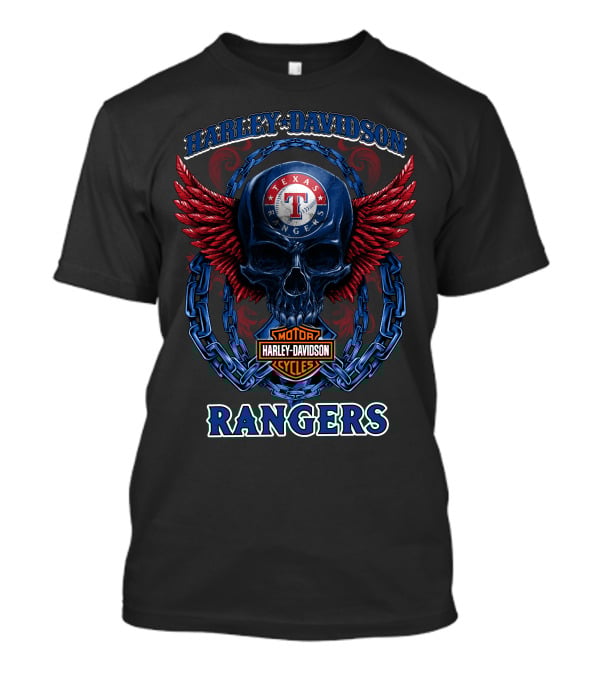 Harley Davidson Texas Rangers Skull Wings Chains T-Shirt