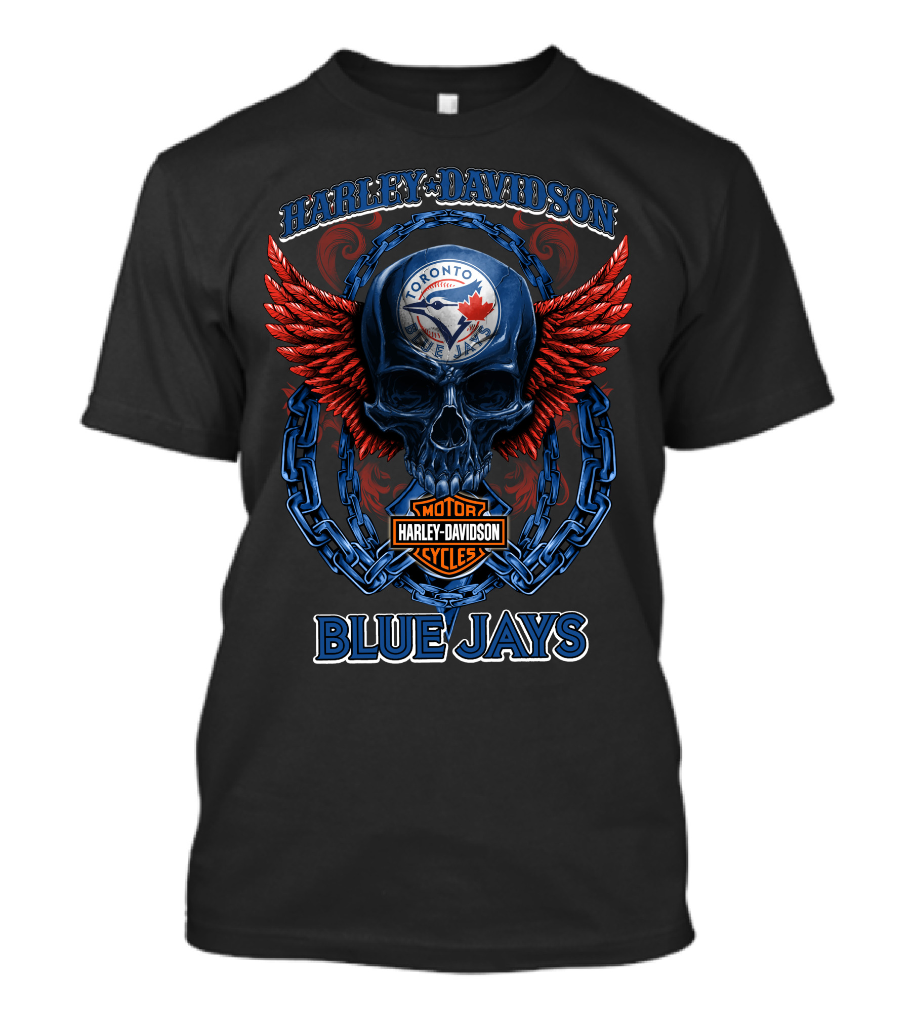Harley Davidson Toronto Blue Jays Motor Cycles Skull Wings T-Shirt