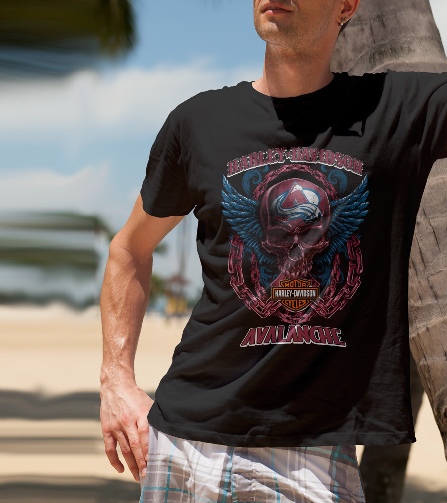 Harley Davidson Nhl Colorado Avalanche Skull Wings Motorcycle Cycles T-Shirt