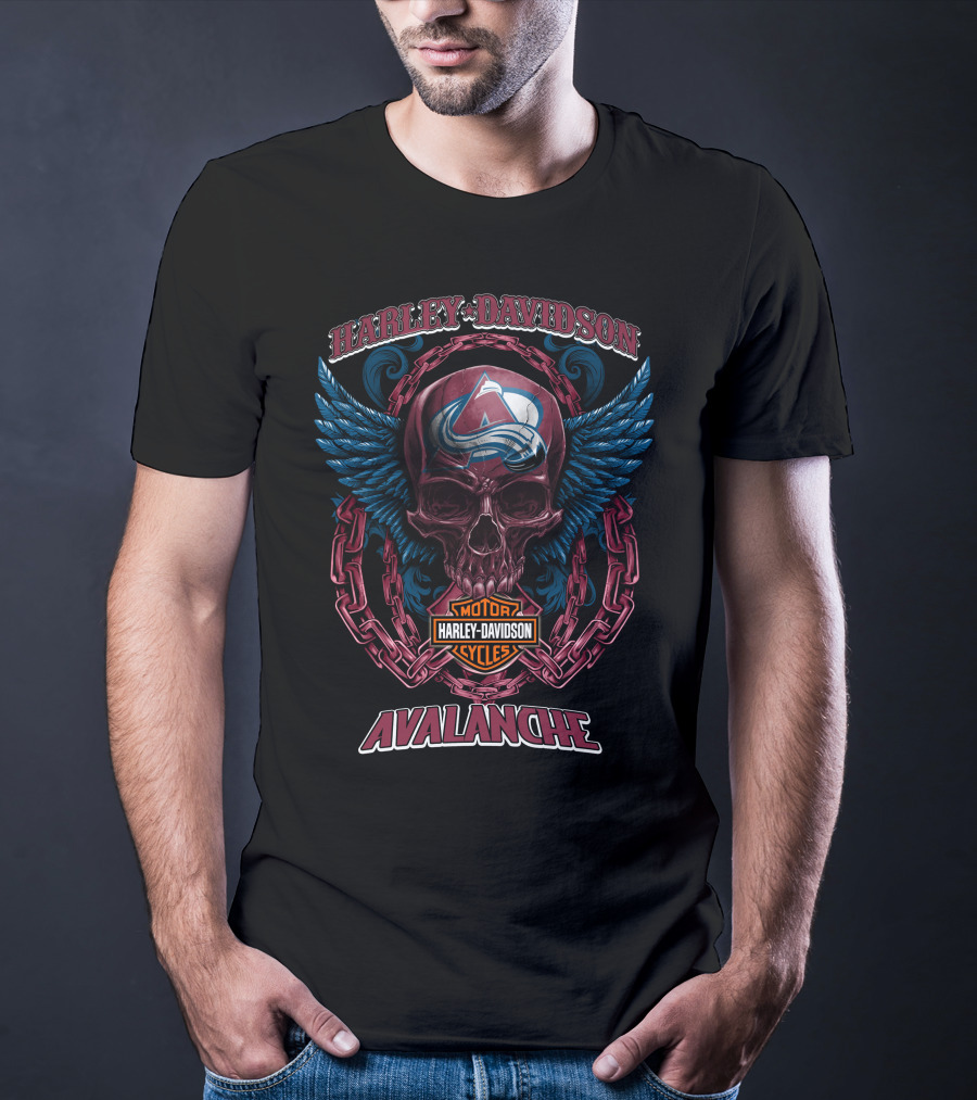 Harley Davidson Nhl Colorado Avalanche Skull Wings Motorcycle Cycles T-Shirt