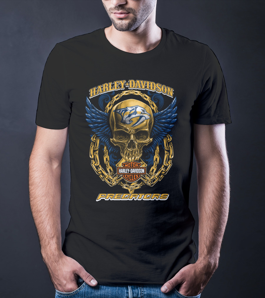 Harley Davidson Motor Cycles Nashville Predators Skull And Chains T-Shirt