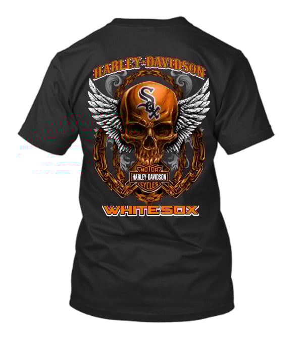 Harley Davidson Motor Cycles Skull Chain Wings Whitesox T-Shirt