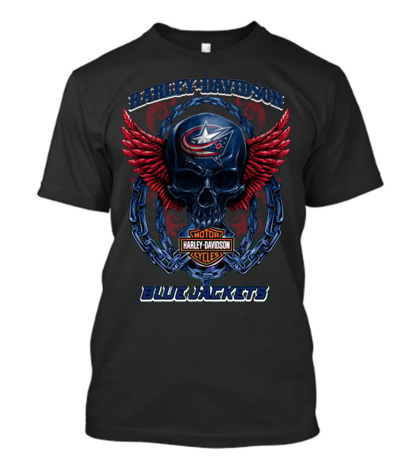 Harley Davidson Blue Jackets Columbus Nhl Motorcycles T-Shirt