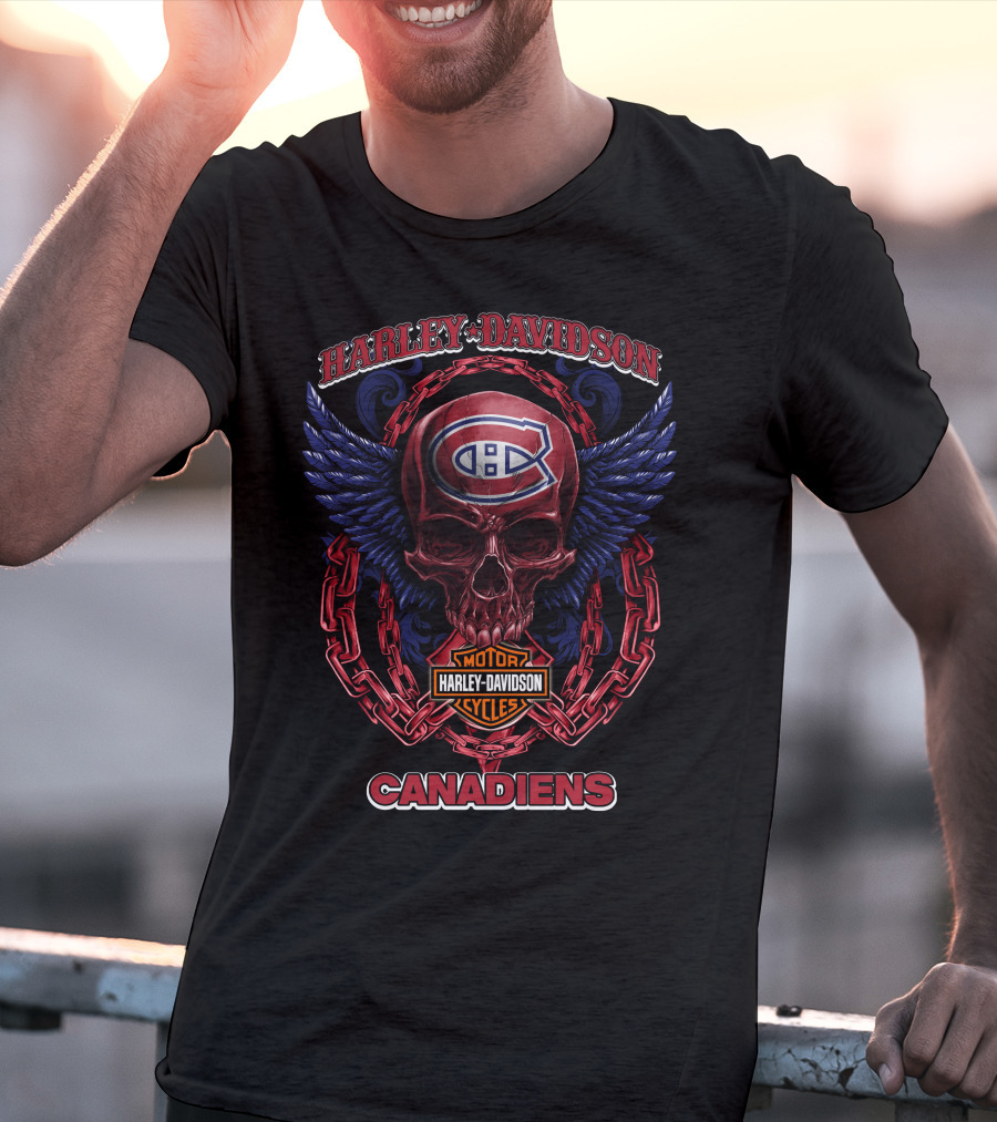 Harley Davidson Montreal Canadiens Nhl Skull Wings T-Shirt