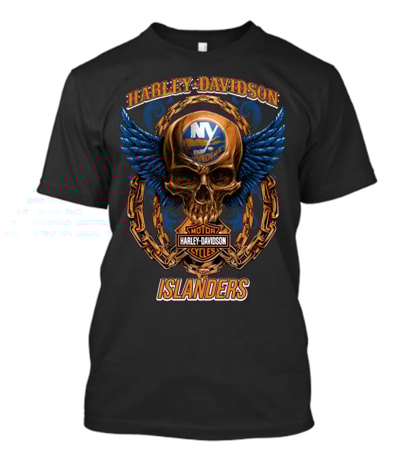 Harley Davidson Motor Cycles Islanders Skull Wings Chain Nhl New York Islanders T-Shirt
