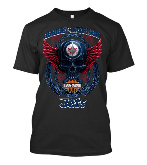 Harley Davidson Motor Cycles Nhl Winnipeg Jets Skull Wings T-Shirt