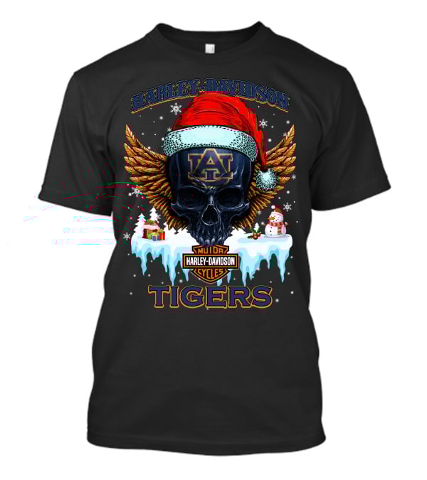 Harley Davidson Auburn Tigers Santa Skull T-Shirt