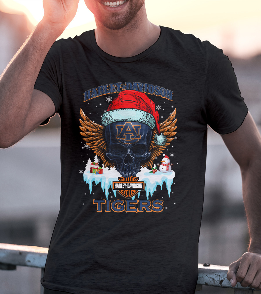 Harley Davidson Auburn Tigers Santa Skull T-Shirt