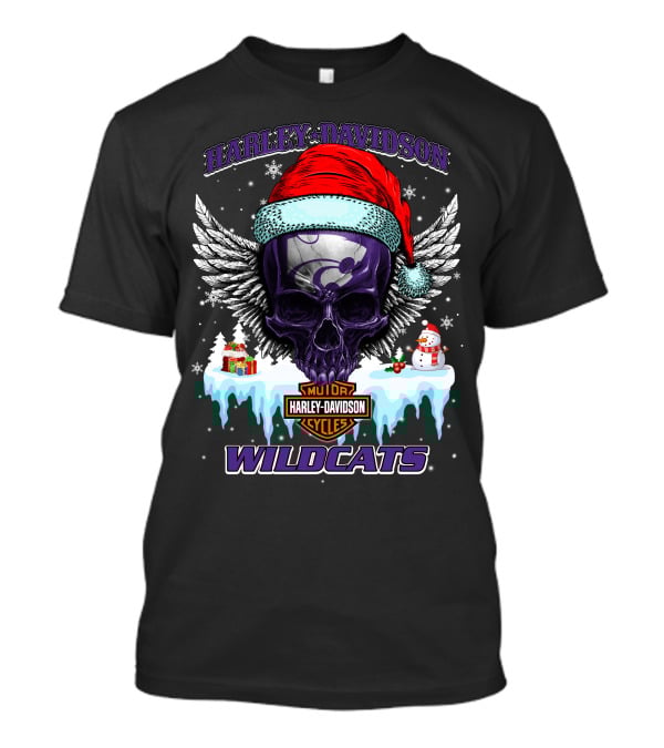 Harley Davidson Kansas State Wildcats Christmas Skull Wings T-Shirt