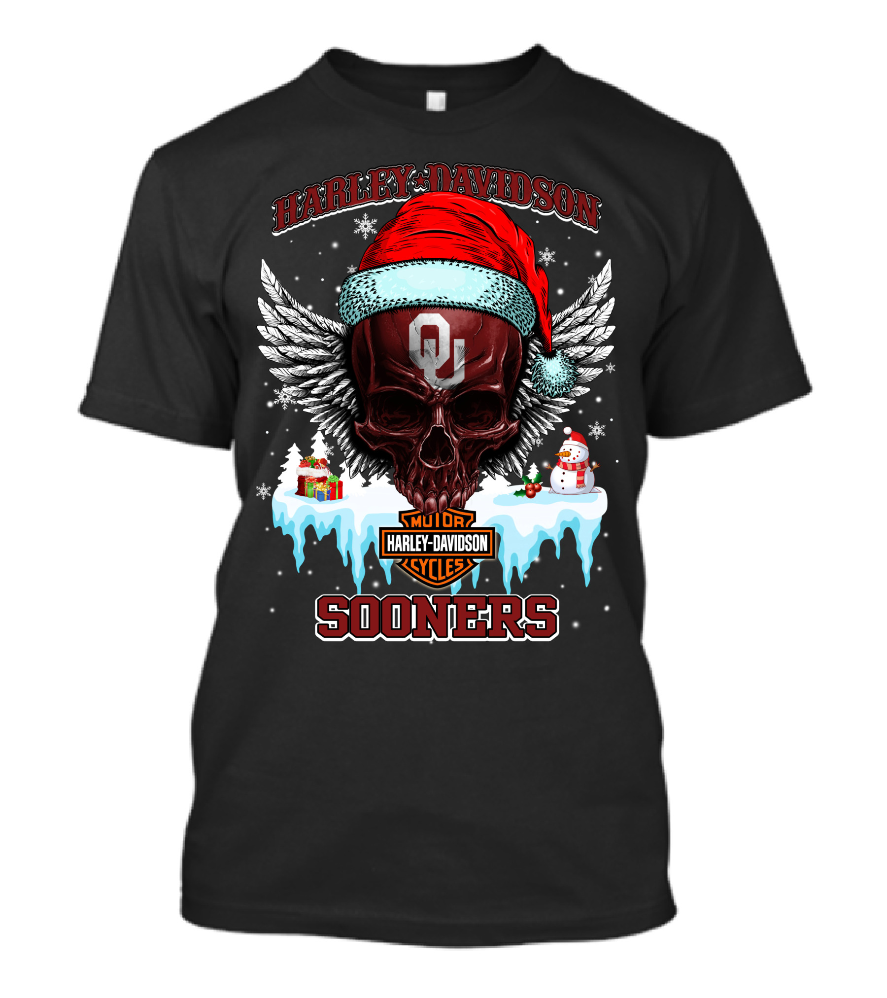 Harley Davidson Oklahoma Sooners Christmas Skull Wings T-Shirt