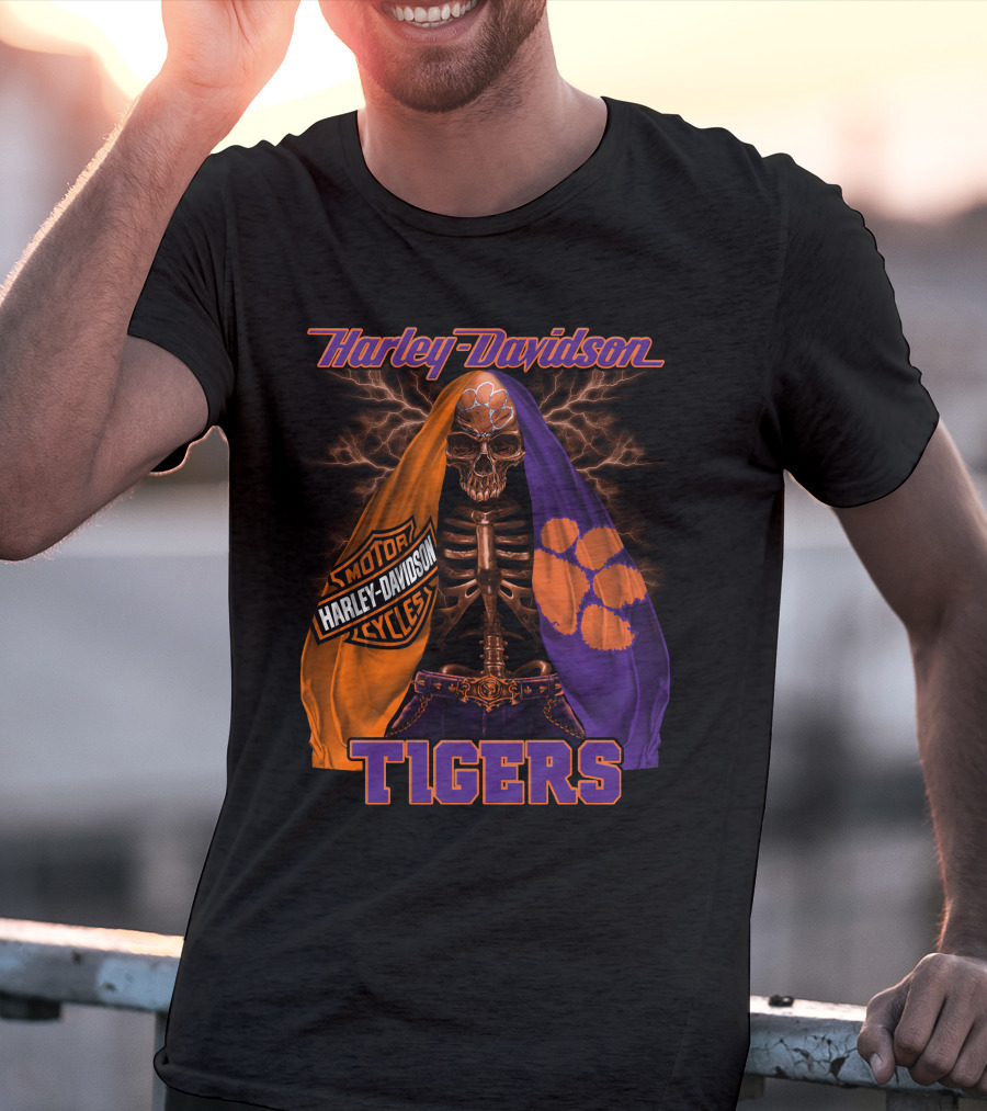 Harley Davidson Clemson Tigers Motorcycle Skeleton T-Shirt
