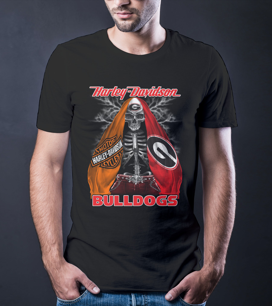 Harley Davidson Georgia Bulldogs Skeleton Lightning Motorcycles T-Shirt