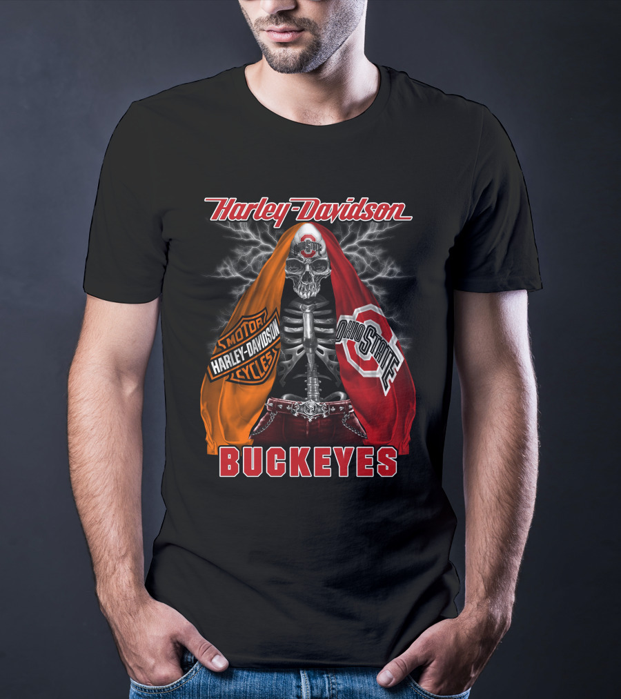 Harley Davidson Ohio State Buckeyes Skeleton Motocycles T-Shirt