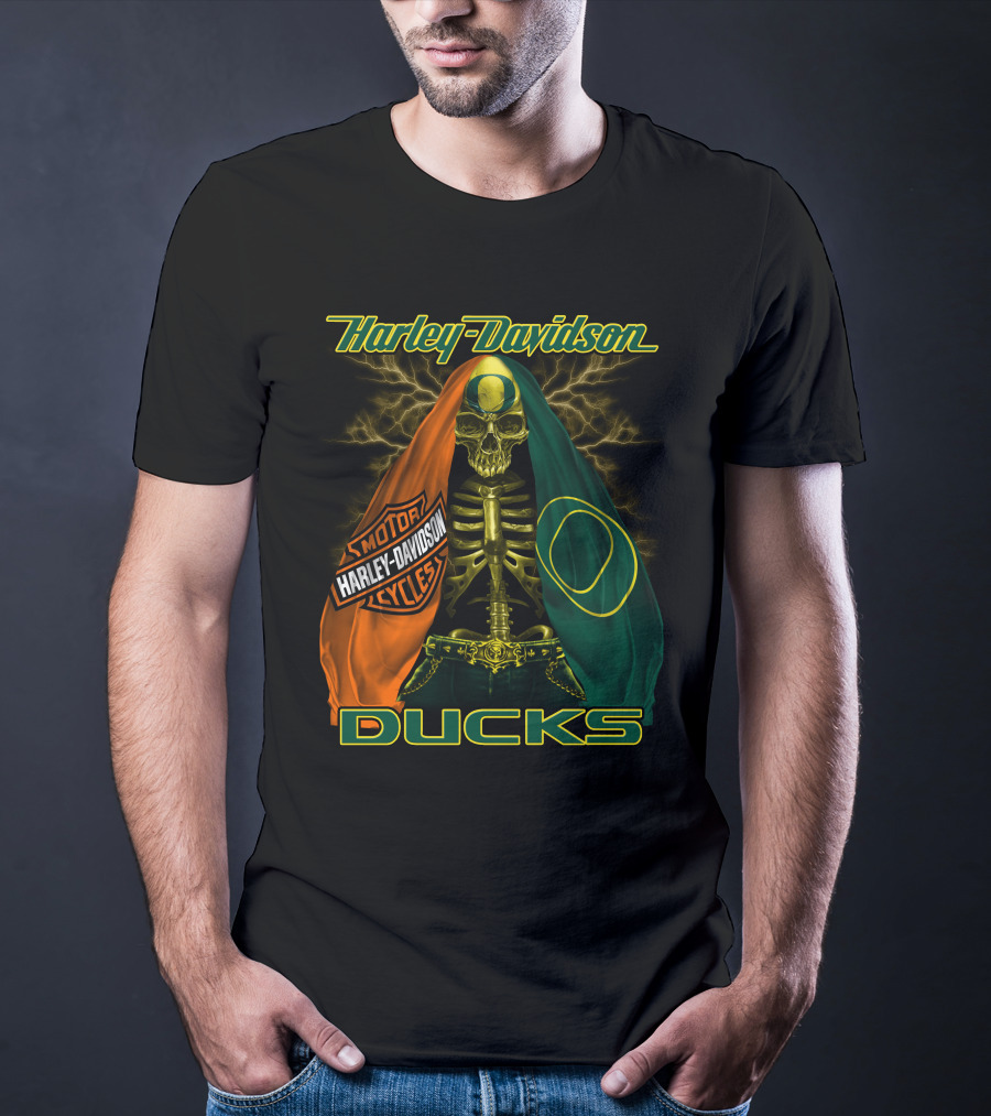 Harley Davidson Motorcycles Ducks Oregon Skeleton T-Shirt