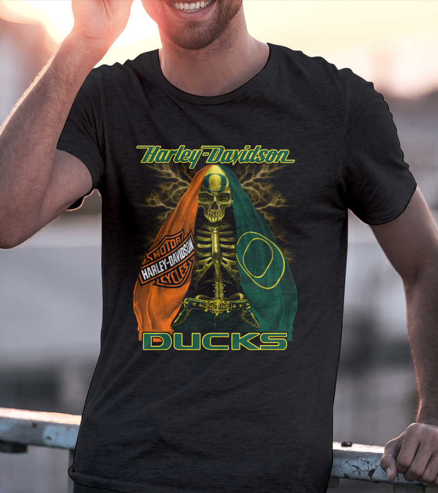 Harley Davidson Motorcycles Ducks Oregon Skeleton T-Shirt