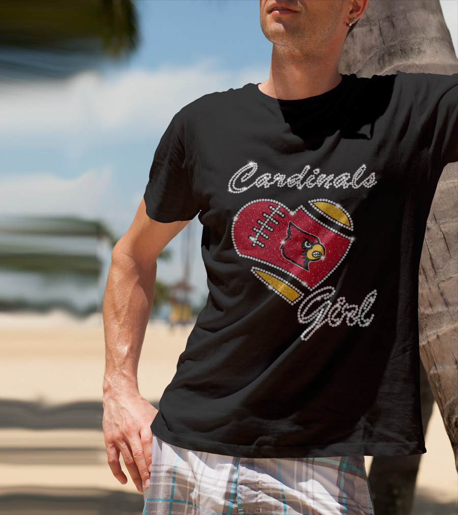 Cardinals Girl Louisville Cardinals Football Heart T-Shirt