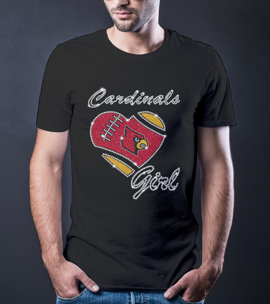 Cardinals Girl Louisville Cardinals Football Heart T-Shirt