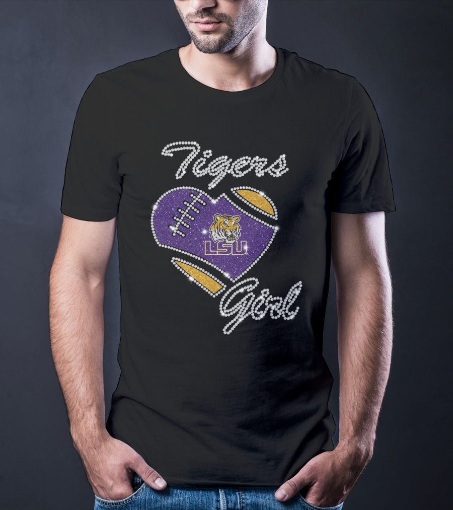 LSU Tigers Girl Heart Football Sparkle Design DNTee25 T-Shirt