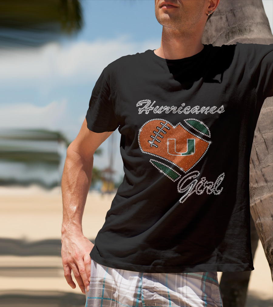 Hurricanes Girl Miami U Football Heart T-Shirt