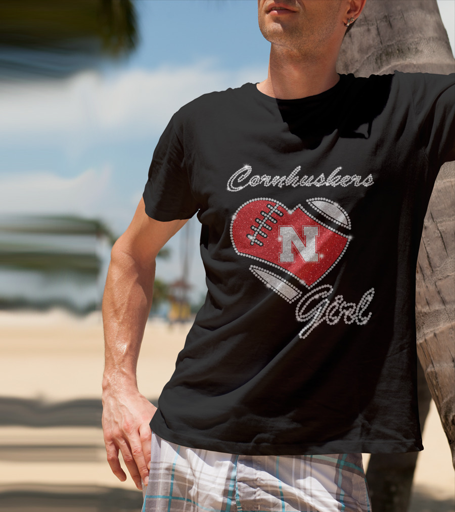 Nebraska Cornhuskers Girl Heart Football N T-Shirt