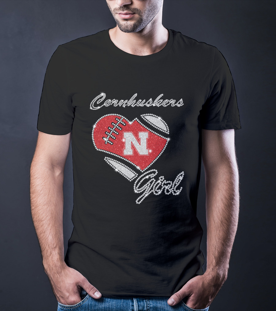 Nebraska Cornhuskers Girl Heart Football N T-Shirt