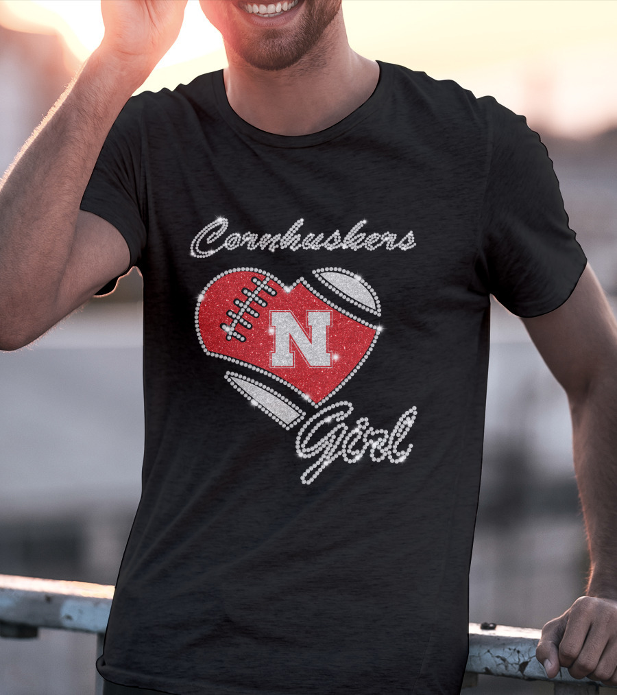 Nebraska Cornhuskers Girl Heart Football N T-Shirt