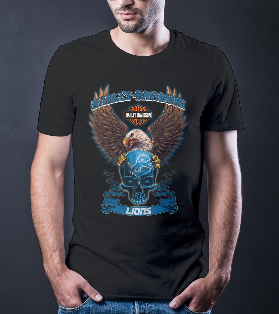 Harley Davidson Motor Cycles Eagle Lions Skull T-Shirt