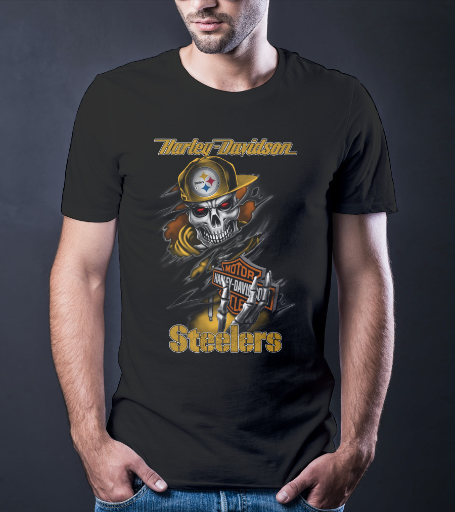 Harley Davidson Pittsburgh Steelers Skeleton Moto Nfl T-Shirt