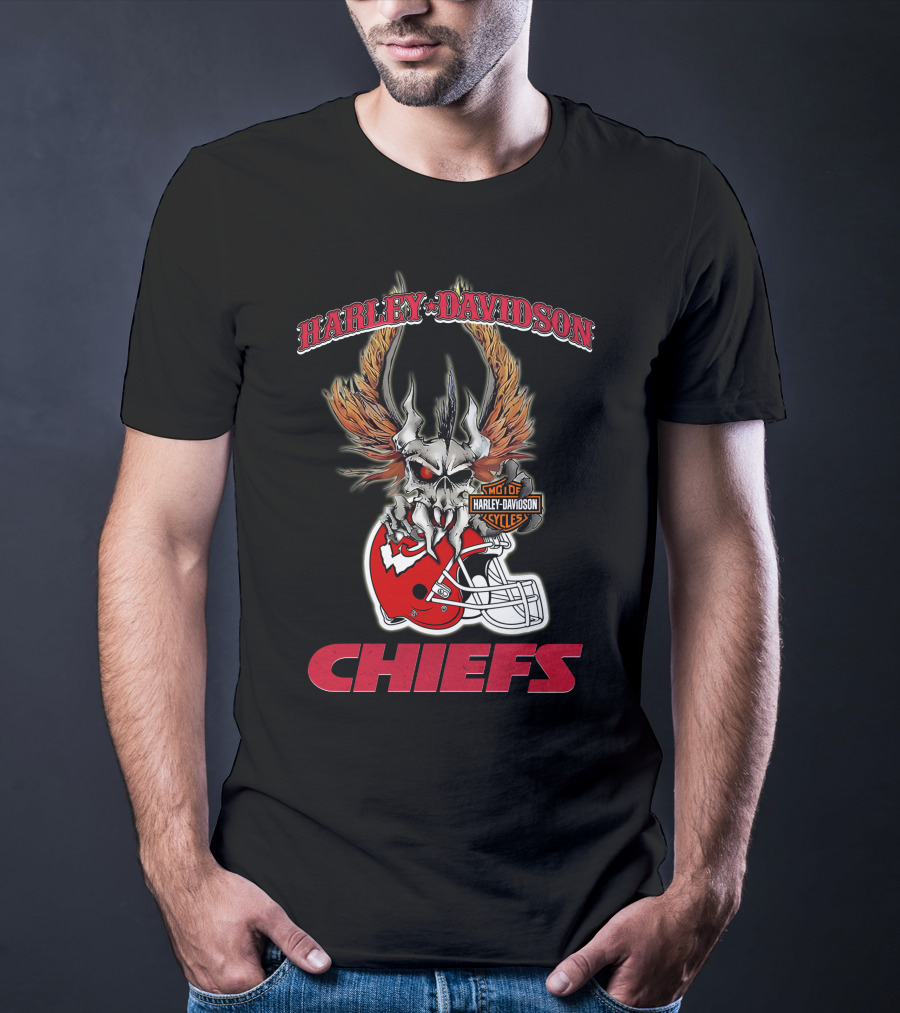 Harley Davidson Kansas City Chiefs Skull Helmet Chiefs T-Shirt