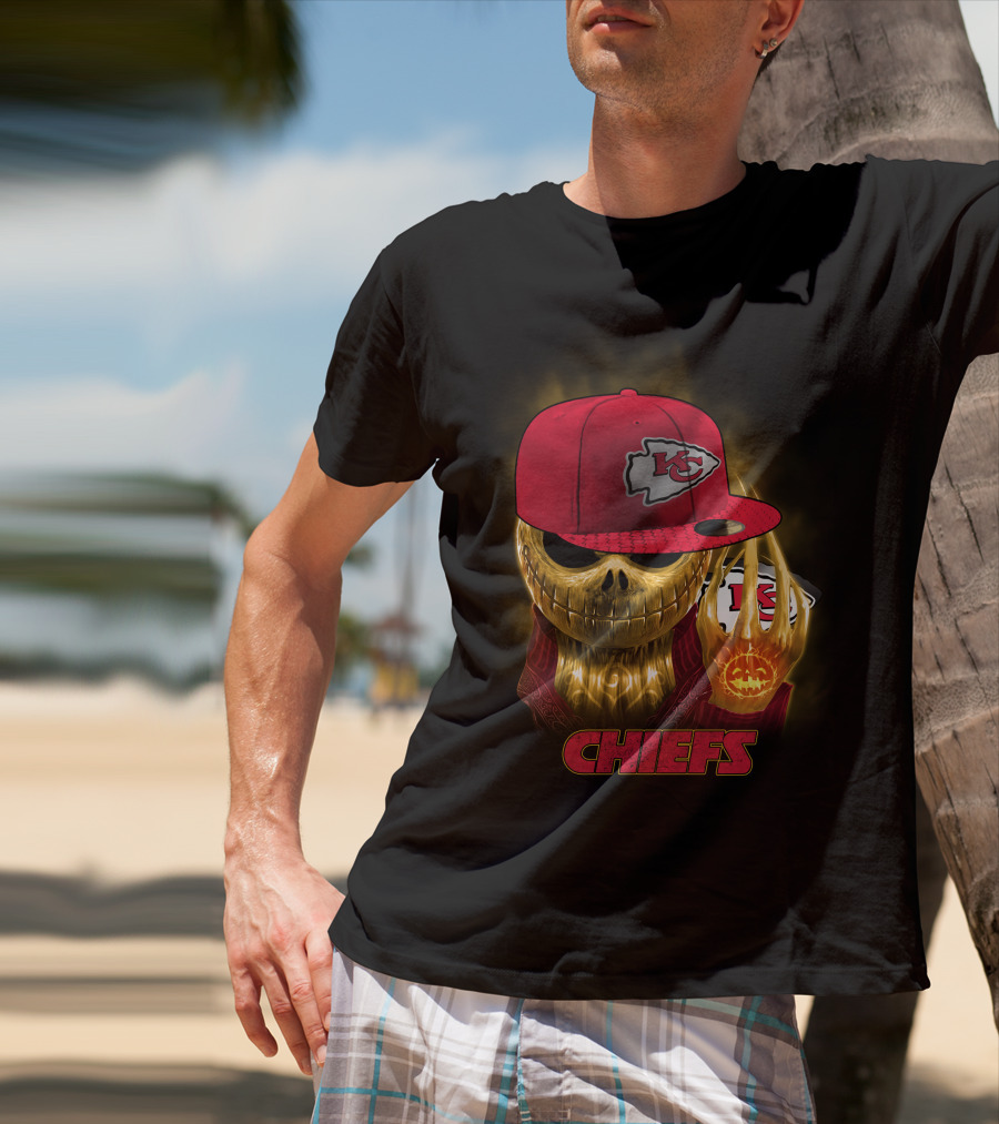 Sk 14 Kansas City Chiefs Glowing Skeleton Wearing Red Cap With Team T-Shirt