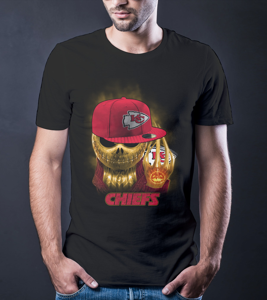 Sk 14 Kansas City Chiefs Glowing Skeleton Wearing Red Cap With Team T-Shirt