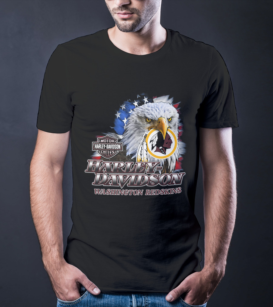 Washington Redskins Harley Davidson Nfl Eagles American Flag T-Shirt