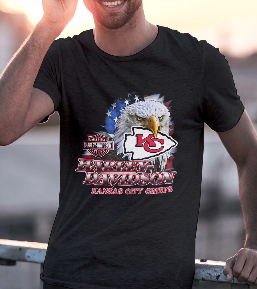 Harley Davidson Kansas City Chiefs Nfl Eagle American Flag T-Shirt