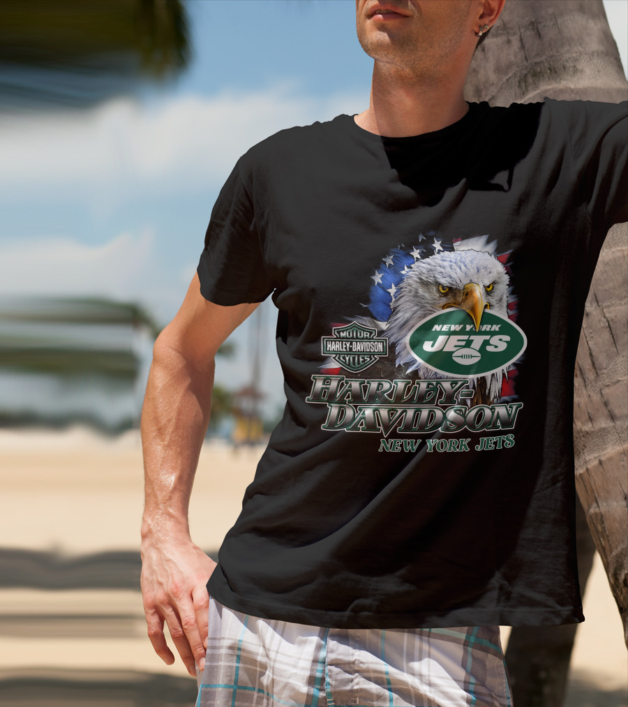 New York Jets Harley Davidson American Eagle Nfl T-Shirt