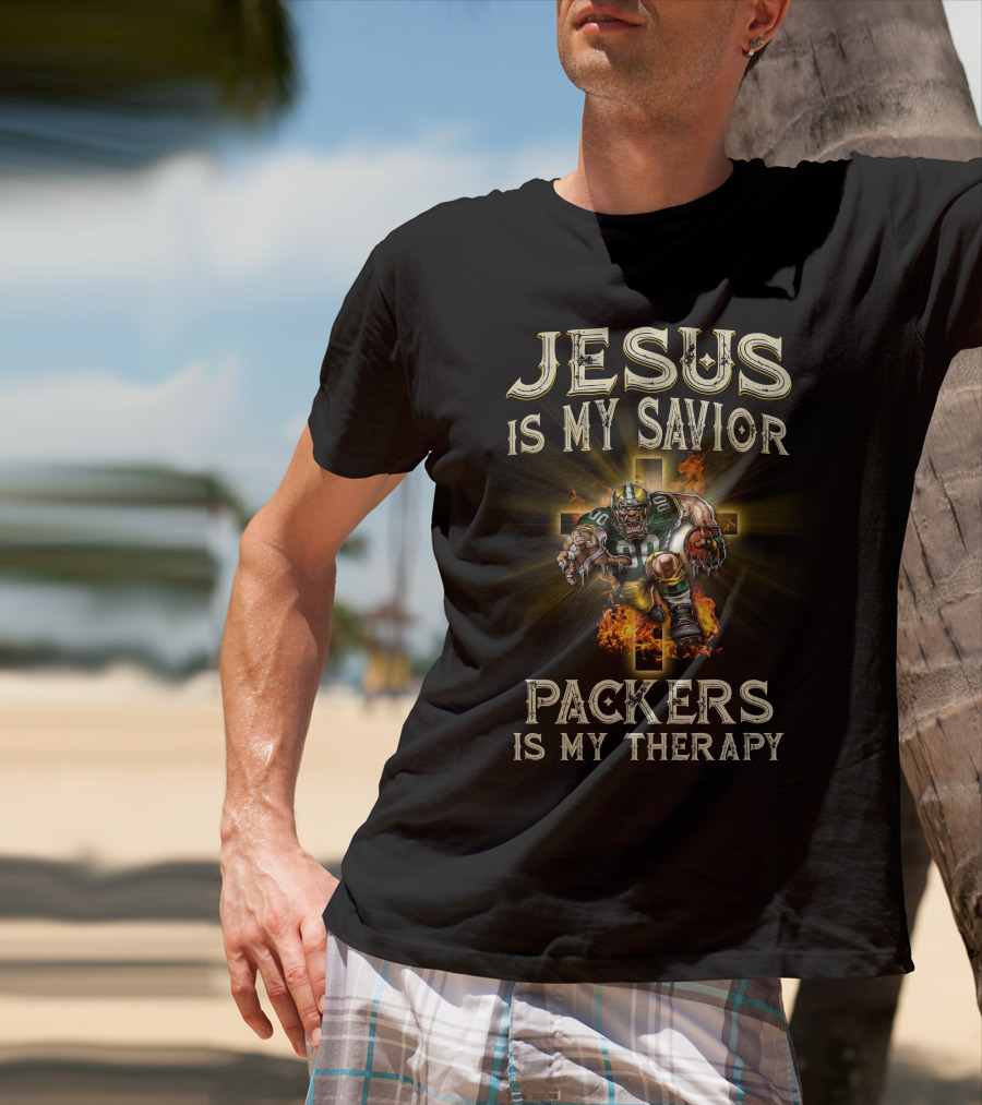 Jesus Is My Savior Packers Is My Therapy Green Bay Packers Football Fan Gear T-Shirt
