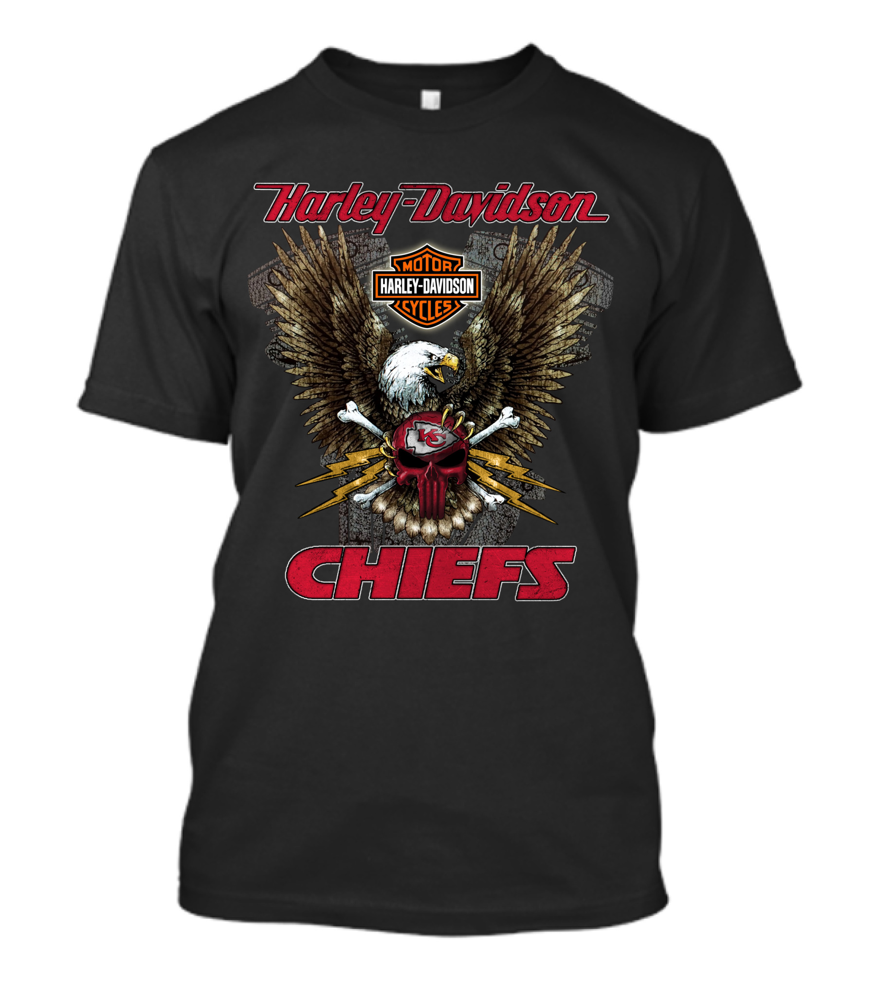 Harley Davidson Kansas City Chiefs Nfl Collaboration With Eagle And Skull T-Shirt