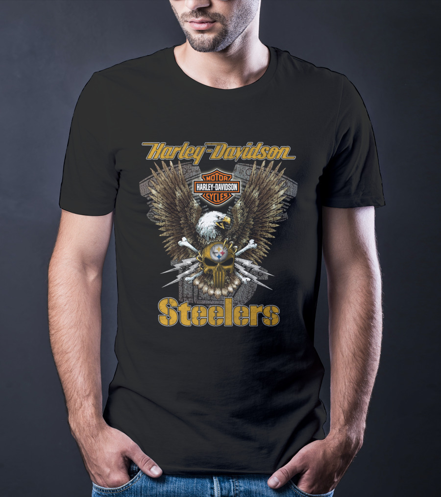 Harley Davidson Motor Cycles Steelers Eagle Nfl Pittsburgh T-Shirt