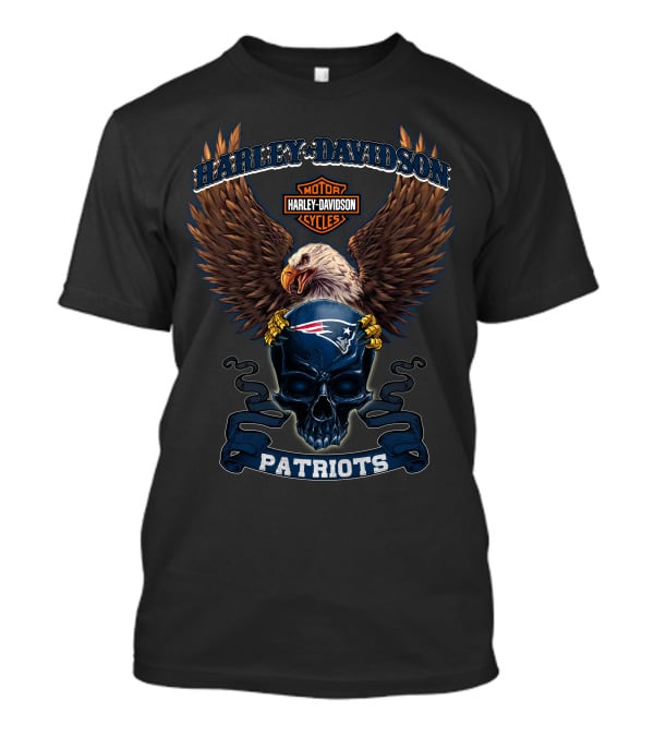 New England Patriots Harley Davidson Motor Cycles Eagle Skull T-Shirt