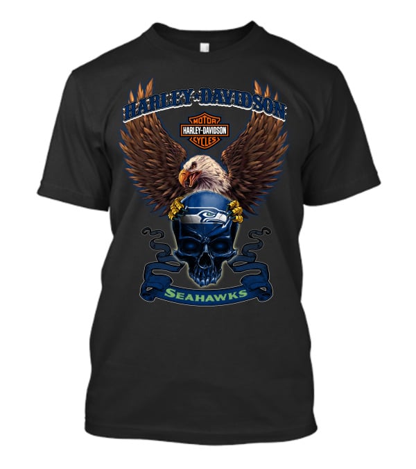 Harley Davidson Seattle Seahawks Bald Eagle Skull Cycles T-Shirt